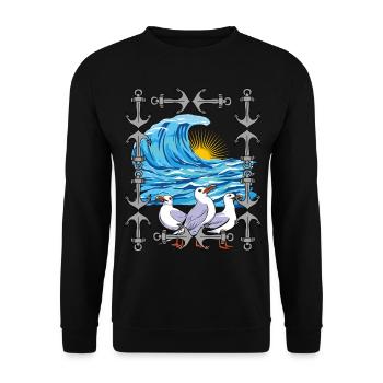 Mouettes, Mouette, Vagues, Mer, Océan, Côte - Sweat-shirt Unisexe - noir - Devant - Alina (178cm) & Michal (187cm)