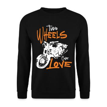 Two Wheels One Love Motorrad Biker Motorradfahrer - Unisex Pullover - Schwarz - Vorne - Alina (178cm) & Michal (187cm)