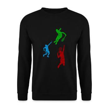 Squash player silhouettes Squash silhouettes Squas - Unisex Pullover - Schwarz - Vorne - Alina (178cm) & Michal (187cm)