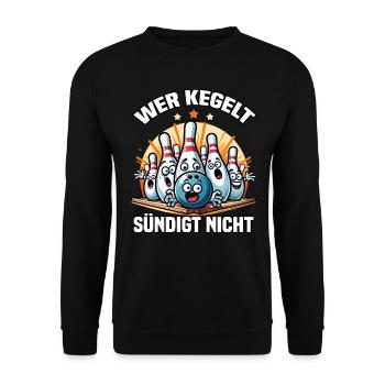 Wer kegelt sündigt nicht Kegel Kegelverein Design - Unisex Pullover - Schwarz - Vorne - Alina (178cm) & Michal (187cm)