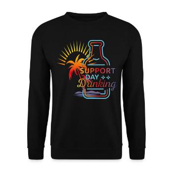 Support Day Drinking. Feiern, Erfrischung, Palmen, - Unisex Pullover - Schwarz - Vorne - Alina (178cm) & Michal (187cm)