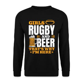 Le rugby féminin et la bière, c’est pour ça que je suis là - Rugby Q - Sweat-shirt Unisexe - noir - Devant - Alina (178cm) & Michal (187cm)