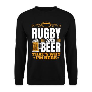 Le rugby et la bière, c’est pour ça que je suis là - Citation de Rugby - Sweat-shirt Unisexe - noir - Devant - Alina (178cm) & Michal (187cm)