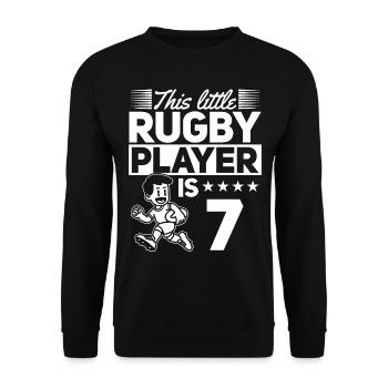 7th Birthday Rugby Player Kids Rugby Player - Unisex Pullover - Schwarz - Vorne - Alina (178cm) & Michal (187cm)
