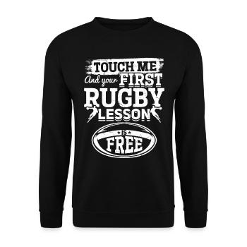 Touchez-moi et votre premier cours de rugby est gratuit - Tapis - Sweat-shirt Unisexe - noir - Devant - Alina (178cm) & Michal (187cm)