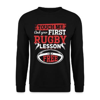 Touchez-moi et votre premier cours de rugby est gratuit - Fun - Sweat-shirt Unisexe - noir - Devant - Alina (178cm) & Michal (187cm)