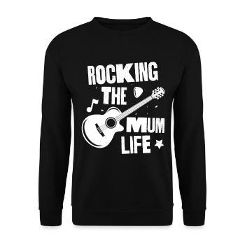 Das Mama-Leben rocken - Unisex Pullover - Schwarz - Vorne - Alina (178cm) & Michal (187cm)