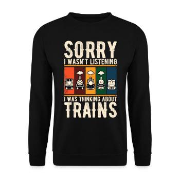 Zug Lokomotive Eisenbahn Zugführer Lokführer - Unisex Pullover - Schwarz - Vorne - Alina (178cm) & Michal (187cm)