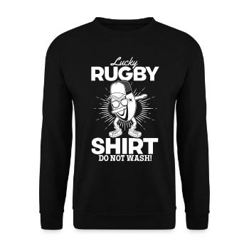 Lucky Rugby Shirt Do not wash - Funny Rugby Saying - Unisex Pullover - Schwarz - Vorne - Alina (178cm) & Michal (187cm)