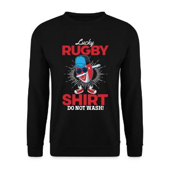 Lucky Rugby Shirt Do not wash - Funny Rugby Quotes - Unisex Pullover - Schwarz - Vorne - Alina (178cm) & Michal (187cm)