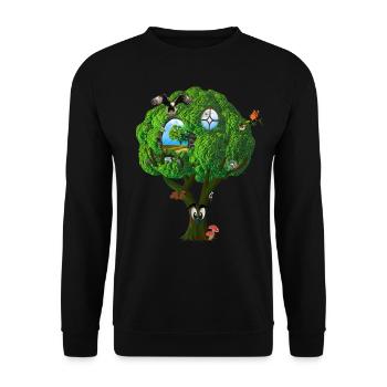 Cabane dans les arbres Fantasy Arbre avec des yeux Oiseaux Champignons - Sweat-shirt Unisexe - noir - Devant - Alina (178cm) & Michal (187cm)