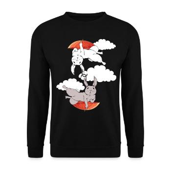 Bunny Bunnies Rabbit Umbrella Flying Dream - Unisex Sweatshirt - black - Front - Alina (178cm) & Michal (187cm)