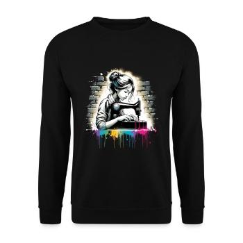 girl who love sewing - Unisex Sweatshirt - black - Front - Alina (178cm) & Michal (187cm)