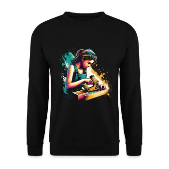 Mädchen, die Holzbearbeitung lieben - Unisex Pullover - Schwarz - Vorne - Alina (178cm) & Michal (187cm)