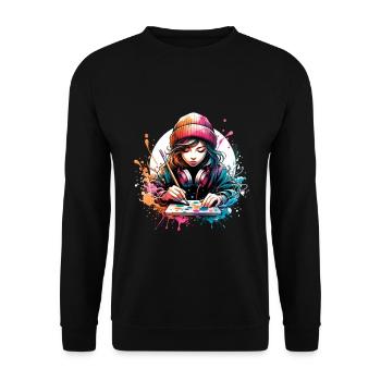 Mädchen, die gerne malen - Unisex Pullover - Schwarz - Vorne - Alina (178cm) & Michal (187cm)