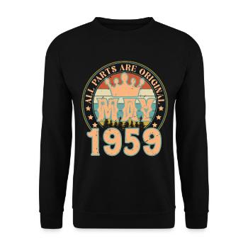 Mai 1959. Mai 1959 Geburtstagsgeschenk. Mai 1959 - Unisex Pullover - Schwarz - Vorne - Alina (178cm) & Michal (187cm)