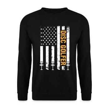 Disc Golf Disc Golfing Us Flag Disc Golfer - Unisex Pullover - Schwarz - Vorne - Alina (178cm) & Michal (187cm)