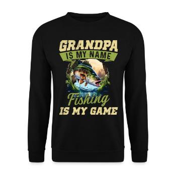 Grandpa is my name fishing is my game - Unisex Sweatshirt - black - Front - Alina (178cm) & Michal (187cm)