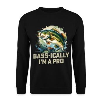Bass-mäßig bin ich ein Profi-Bassfisch - Unisex Pullover - Schwarz - Vorne - Alina (178cm) & Michal (187cm)