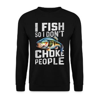 Ich fische, damit ich die Leute nicht ersticke - Unisex Pullover - Schwarz - Vorne - Alina (178cm) & Michal (187cm)
