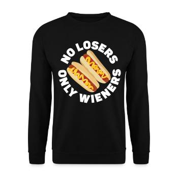 Hot Dog Adult Pun No Losers Only - Unisex Pullover - Schwarz - Vorne - Alina (178cm) & Michal (187cm)