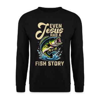 Sogar Jesus hatte eine Fischgeschichte - Unisex Pullover - Schwarz - Vorne - Alina (178cm) & Michal (187cm)