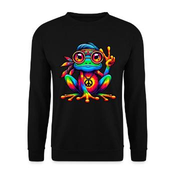 Hippie Frosch 70er Jahre 1970er 60er Jahre Party - Unisex Pullover - Schwarz - Vorne - Alina (178cm) & Michal (187cm)