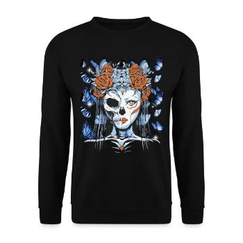 Totenkopf Schmetterlinge Skull Schädel - Unisex Pullover - Schwarz - Vorne - Alina (178cm) & Michal (187cm)