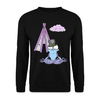 Frosch Frösche Hippie Tipi Meditation meditieren - Unisex Pullover - Schwarz - Vorne - Alina (178cm) & Michal (187cm)