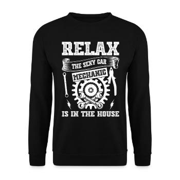 Détendez-vous le mécanicien automobile sexy est dans la maison - Voiture - Sweat-shirt Unisexe - noir - Devant - Alina (178cm) & Michal (187cm)