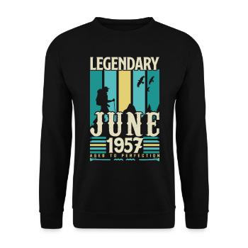 Juni 1957 Geburtstagsgeschenk, Jahrgang Juni 1957. - Unisex Pullover - Schwarz - Vorne - Alina (178cm) & Michal (187cm)