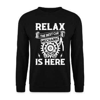 Relax The Best Car Mechanic is here - Funny Car Me - Unisex Sweatshirt - black - Front - Alina (178cm) & Michal (187cm)