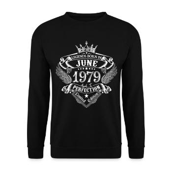 Juni 1979 Geburtstag Juni 1979 Juni Geschenk - Unisex Pullover - Schwarz - Vorne - Alina (178cm) & Michal (187cm)