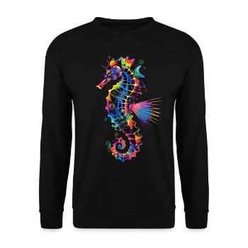 Seepferdchen Pop Art Bunt Aquarist Süßes Seepferd - Unisex Pullover - Schwarz - Vorne - Alina (178cm) & Michal (187cm)