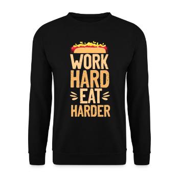 Hot-dog Adulte Travailler dur Manger plus fort - Sweat-shirt Unisexe - noir - Devant - Alina (178cm) & Michal (187cm)