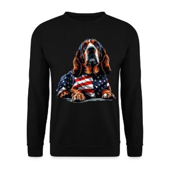 Bloodhound Dog 4. Juli amerikanische Flagge für - Unisex Pullover - Schwarz - Vorne - Alina (178cm) & Michal (187cm)