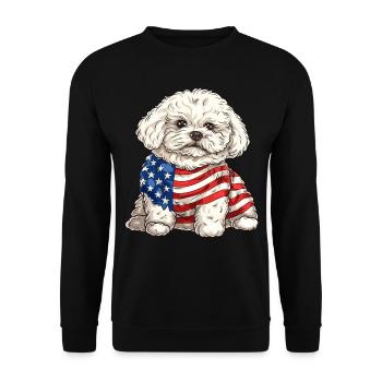 Bichon Frise Dog 4th of July American Flag Gifts - Unisex Pullover - Schwarz - Vorne - Alina (178cm) & Michal (187cm)
