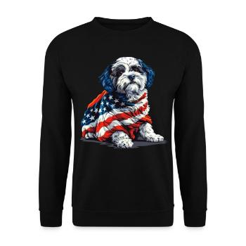 Bichon Frise Dog 4th of July American Flag Gifts - Unisex Pullover - Schwarz - Vorne - Alina (178cm) & Michal (187cm)