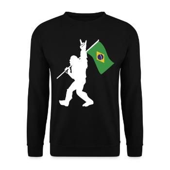 Bigfoot mit Brasilianischer Flagge - Unisex Pullover - Schwarz - Vorne - Alina (178cm) & Michal (187cm)
