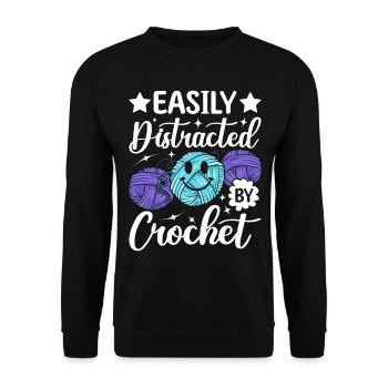 Drôle de dicton au crochet - facilement distrait par Croche - Sweat-shirt Unisexe - noir - Devant - Alina (178cm) & Michal (187cm)