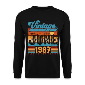 Juni 1987, Vintage-Jubiläumsgeschenk Juni 1987. - Unisex Pullover - Schwarz - Vorne - Alina (178cm) & Michal (187cm)