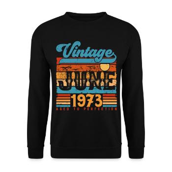 Juni 1973, Vintage-Jubiläumsgeschenk Juni 1973. - Unisex Pullover - Schwarz - Vorne - Alina (178cm) & Michal (187cm)