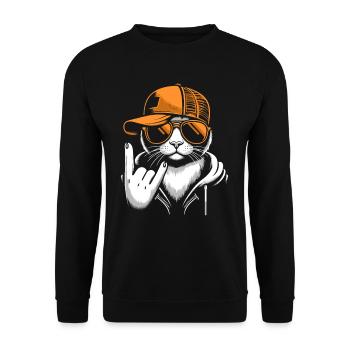 Rock Musik, Rocker, Katze, Heavy Metal Festival - Unisex Pullover - Schwarz - Vorne - Alina (178cm) & Michal (187cm)