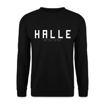 Halle Meine Stadt - Unisex Pullover - Schwarz - Vorne - Alina (178cm) & Michal (187cm)