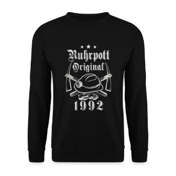 1992 Geburtstag Ruhrpott Original Hacke Helm - Unisex Pullover - Schwarz - Vorne - Alina (178cm) & Michal (187cm)