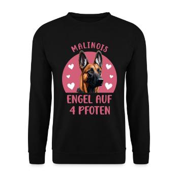 Malinois - Engel auf 4 Pfoten - Unisex Pullover - Schwarz - Vorne - Alina (178cm) & Michal (187cm)