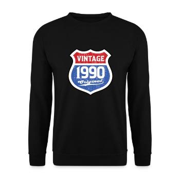 1990 Geburtstag Route Vintage Original - Unisex Pullover - Schwarz - Vorne - Alina (178cm) & Michal (187cm)