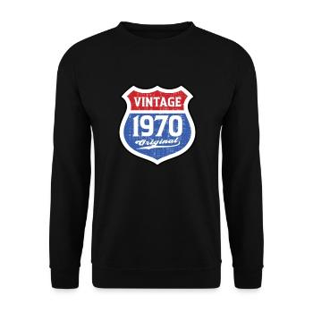 1970 Geburtstag Route Vintage Original - Unisex Pullover - Schwarz - Vorne - Alina (178cm) & Michal (187cm)