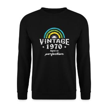 1970's Birthday Vintage Rainbow Sun - Unisex Sweatshirt - black - Front - Alina (178cm) & Michal (187cm)