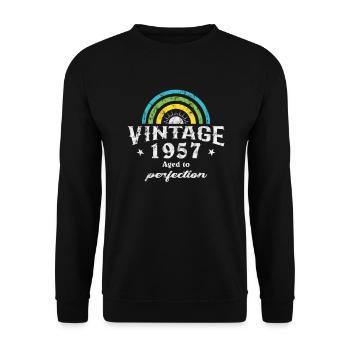 1957 Birthday Vintage Rainbow Sun - Unisex Sweatshirt - black - Front - Alina (178cm) & Michal (187cm)